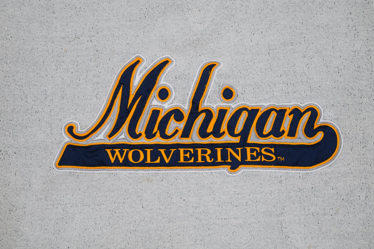 University of Michigan Crewneck Sweatshirt with embroidered Michigan Wolverines on front.