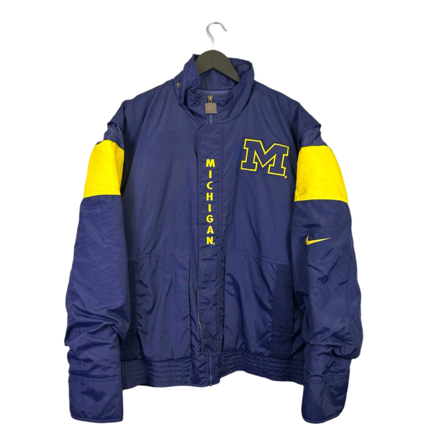 vintage michigan marching band puffer jacket