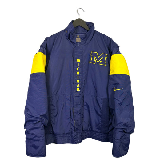 vintage michigan marching band puffer jacket