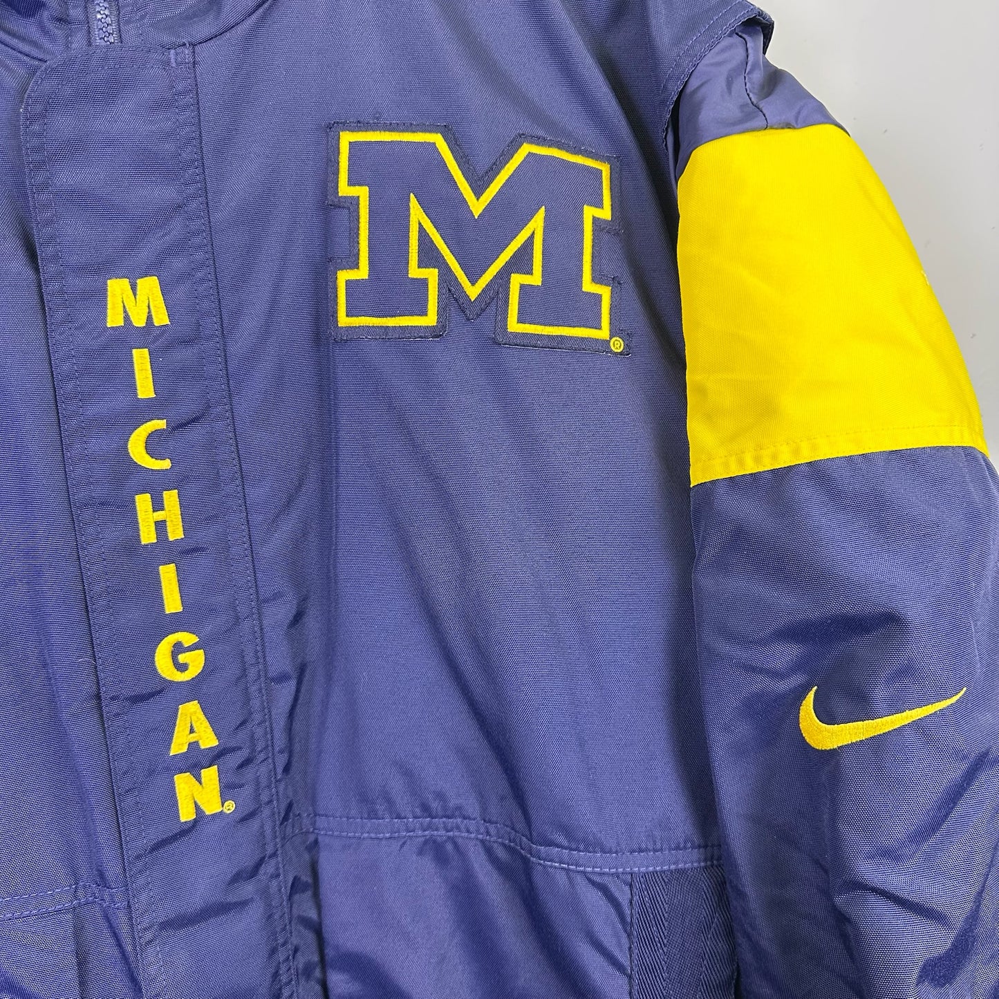 vintage michigan marching band puffer jacket