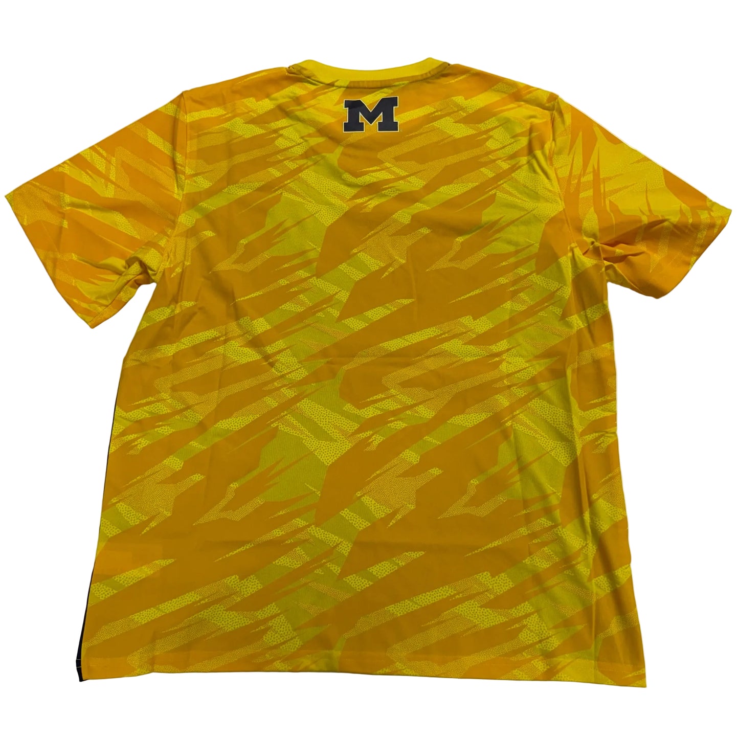 Yellow t-shirt with a logo on a white surface