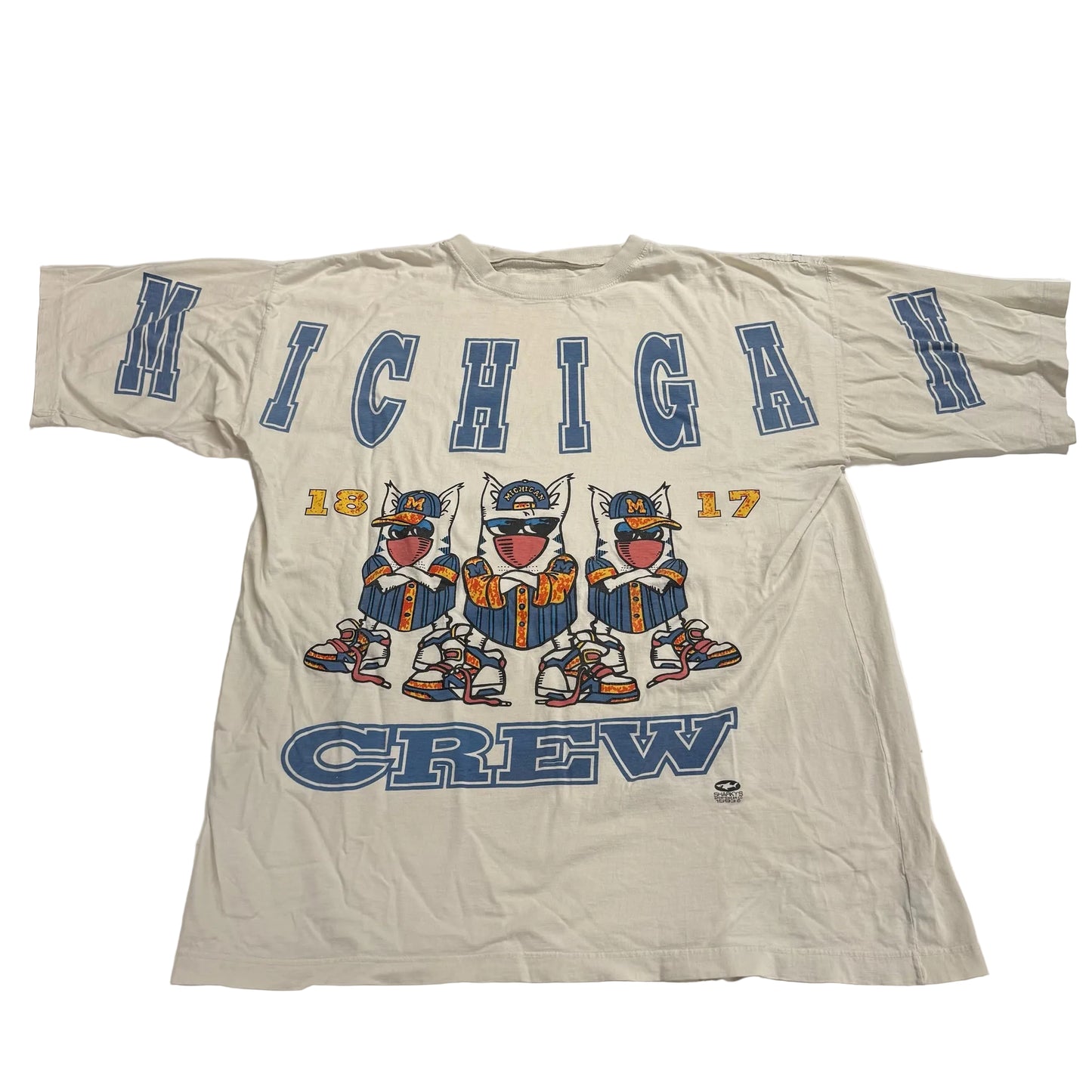 Beige t-shirt with 'Michigan Crew' design on a white background