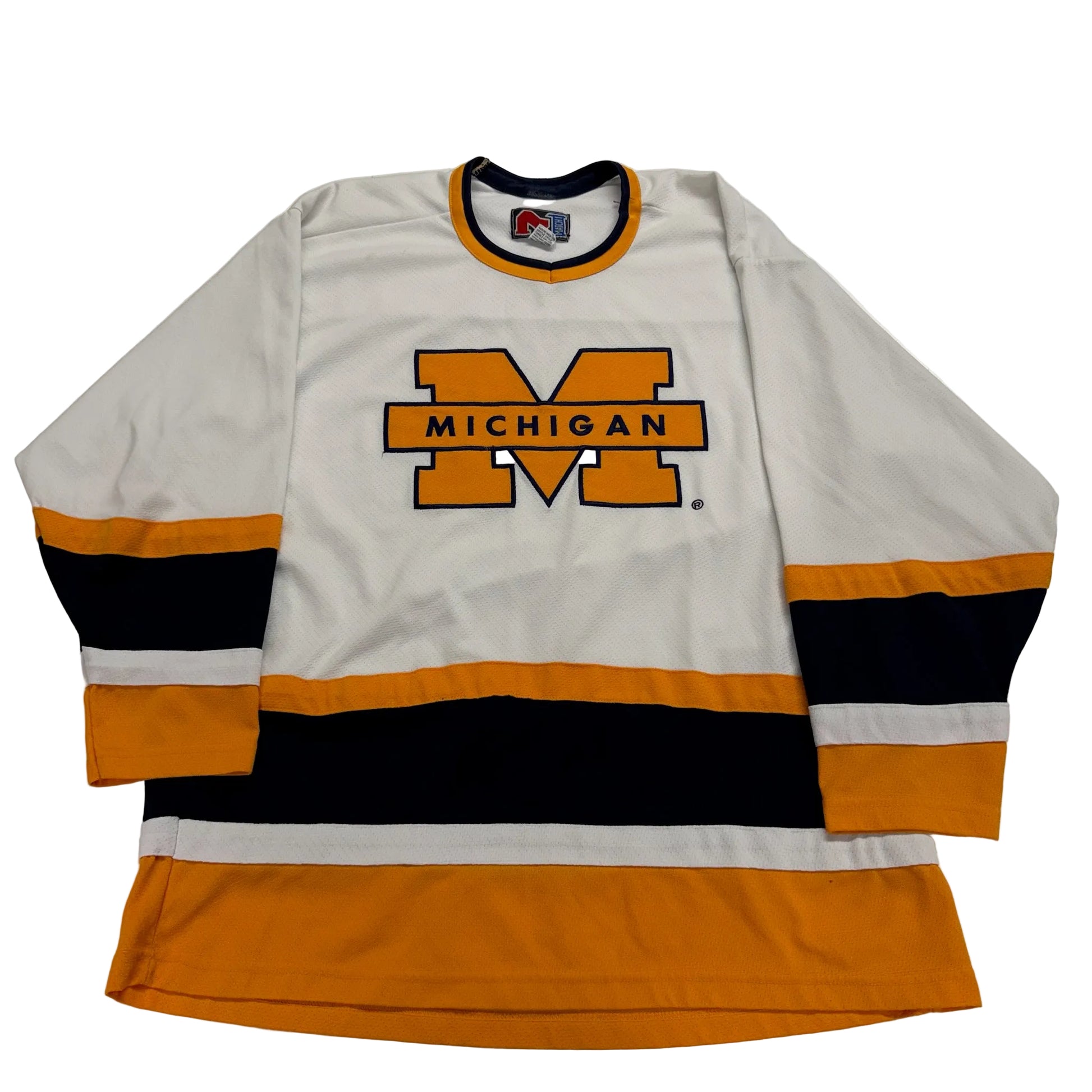 Hockey jersey with 'Michigan' logo on a white background