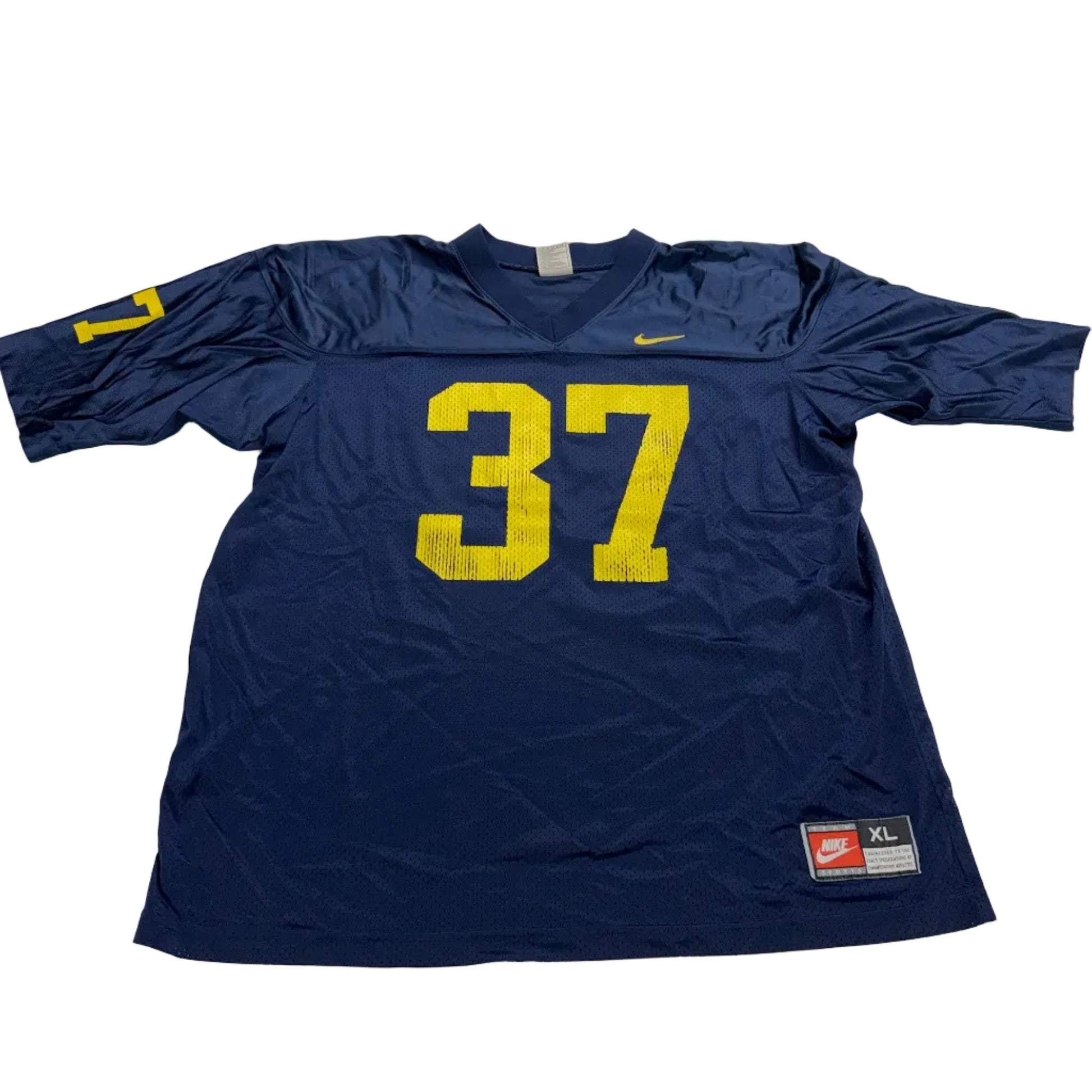 Blue sports jersey with yellow number 37 on a white background