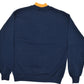 University of Michigan embroidered 'Tournament of Roses' navy blue crewneck sweatshirt shown from the back. The collar has a contrasting yellow inner lining.