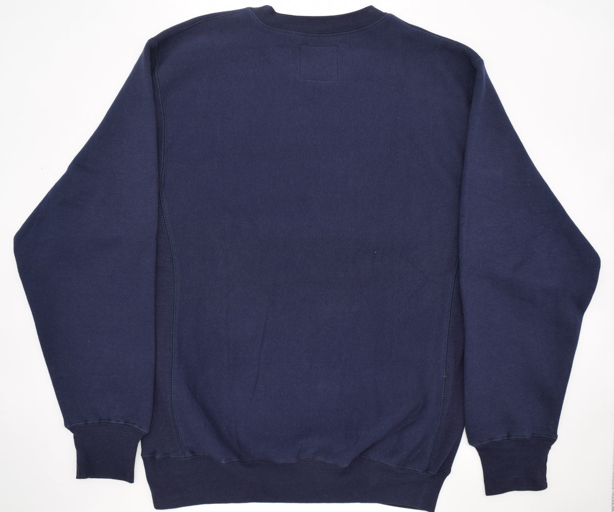 University of Michigan dark navy blue crewneck sweatshirt shown from the back, laid flat against a white background.