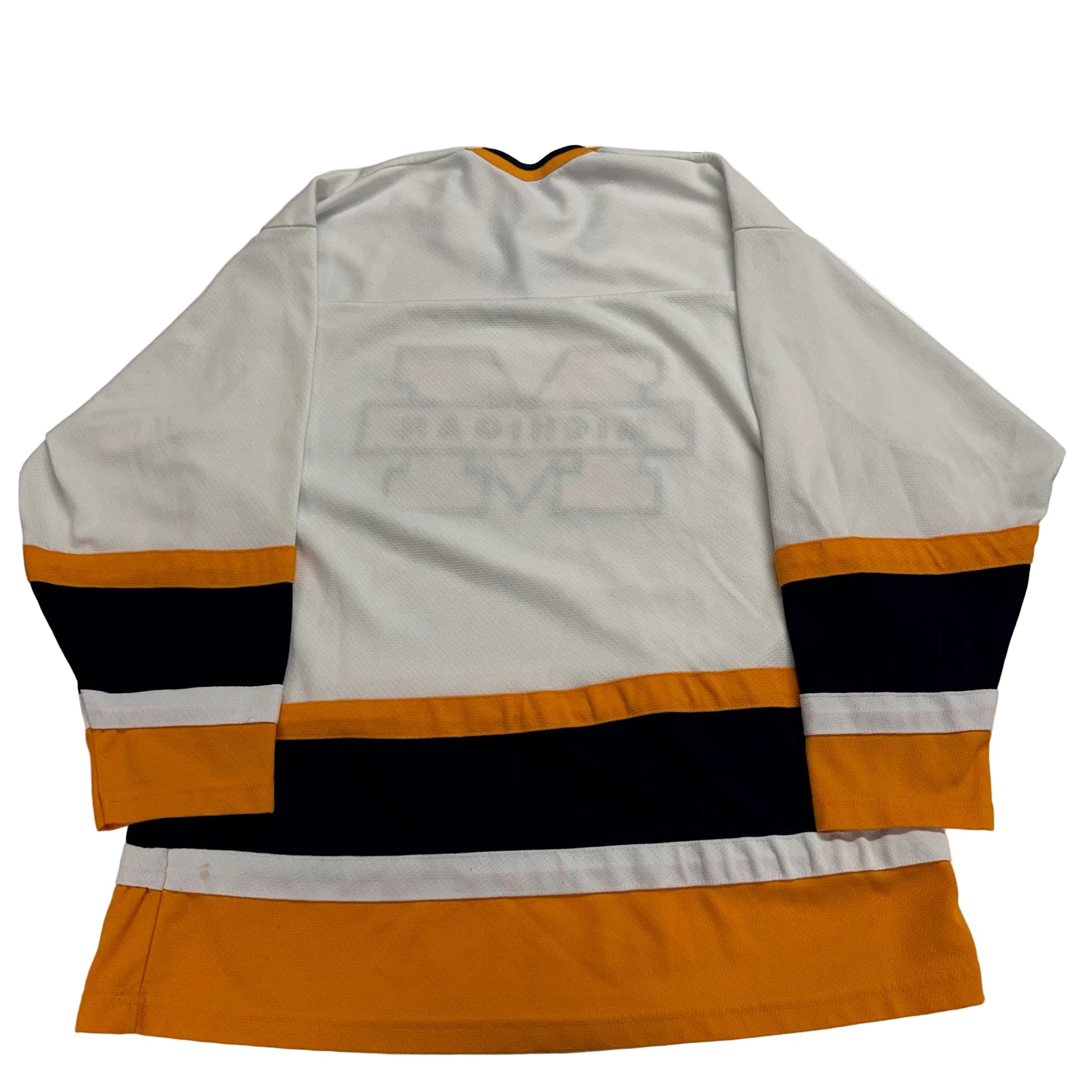Hockey jersey with orange and black stripes on a white background