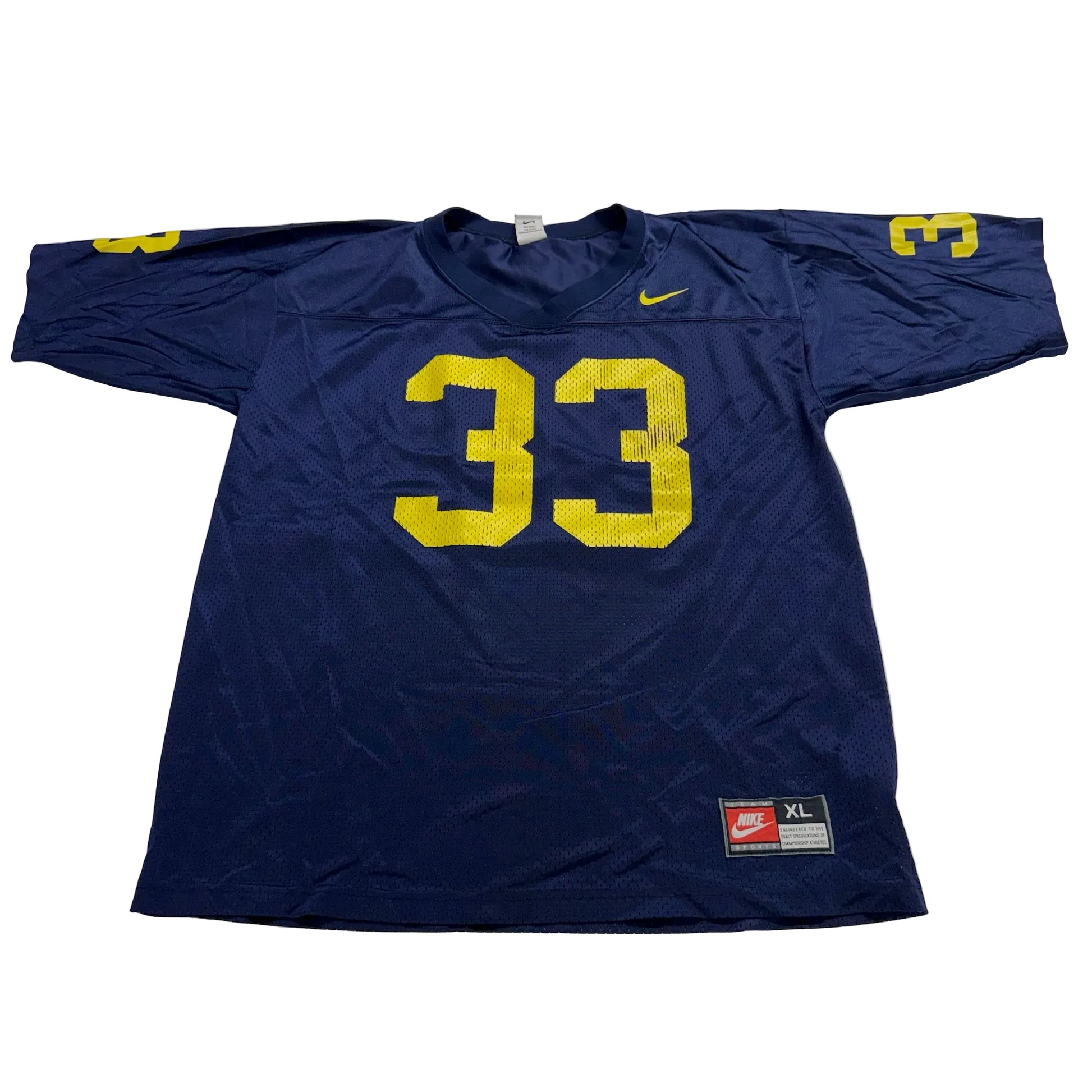 Blue sports jersey with yellow number 33 on a white background