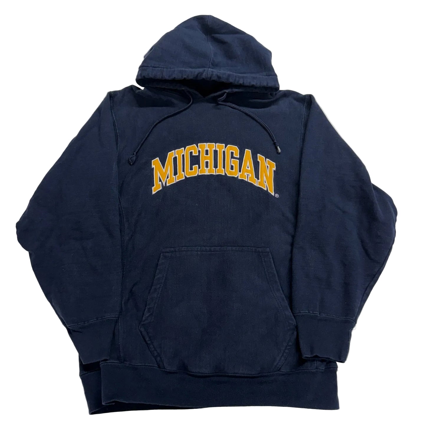 Navy blue hoodie with 'MICHIGAN' text on a white background