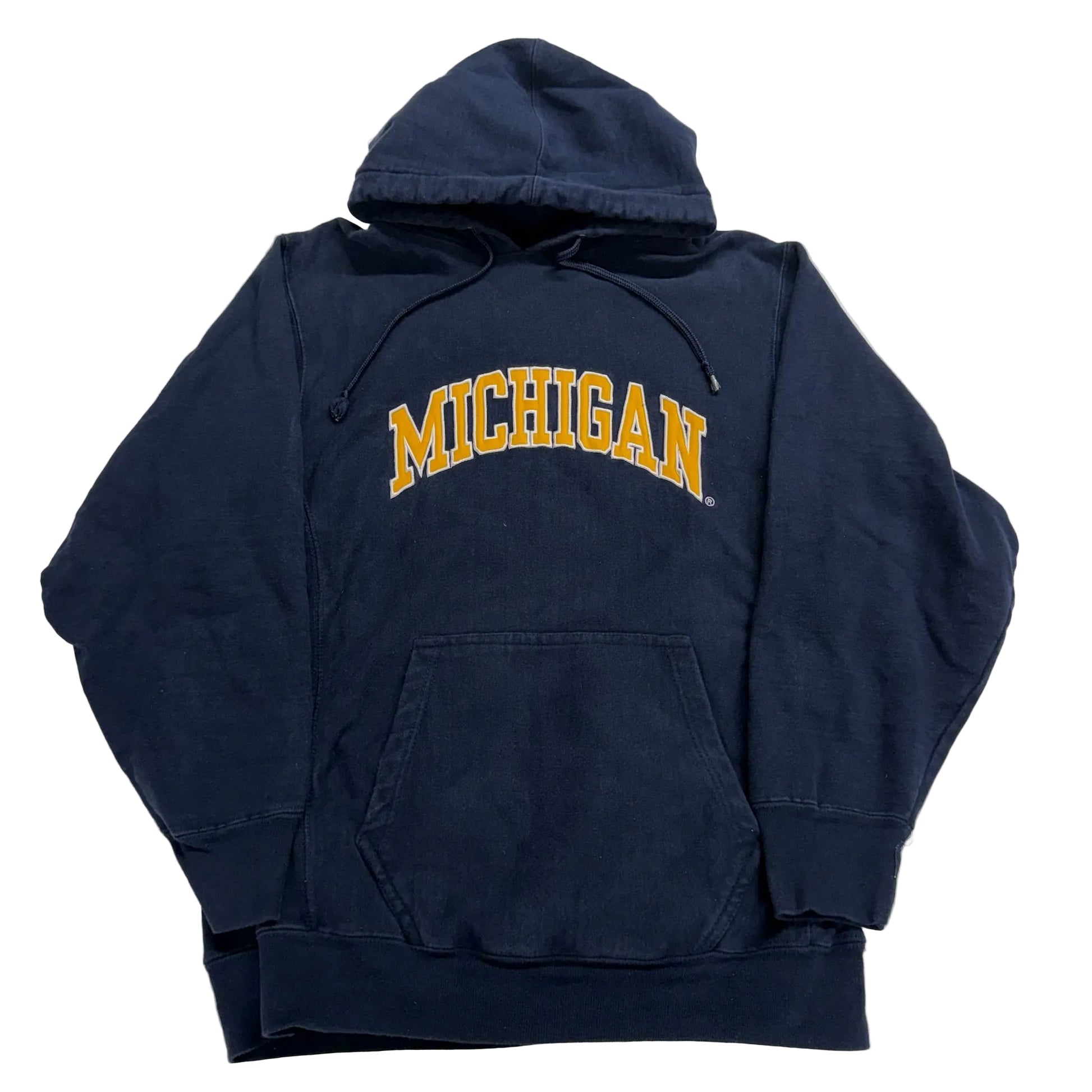 Navy blue hoodie with 'MICHIGAN' text on a white background