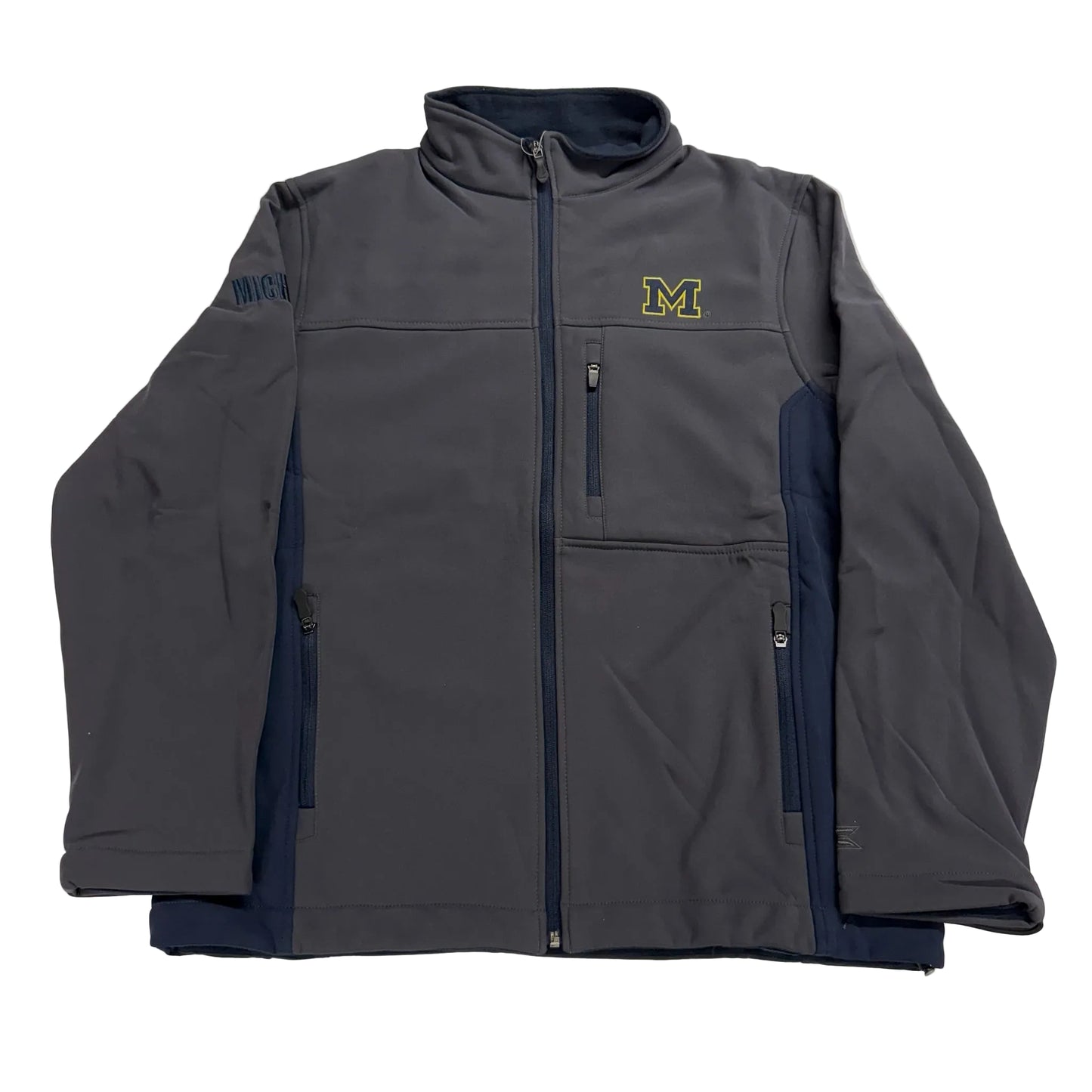 Gray jacket with a logo on a white background