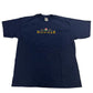 Navy blue t-shirt with 'Michigan' text on a white background