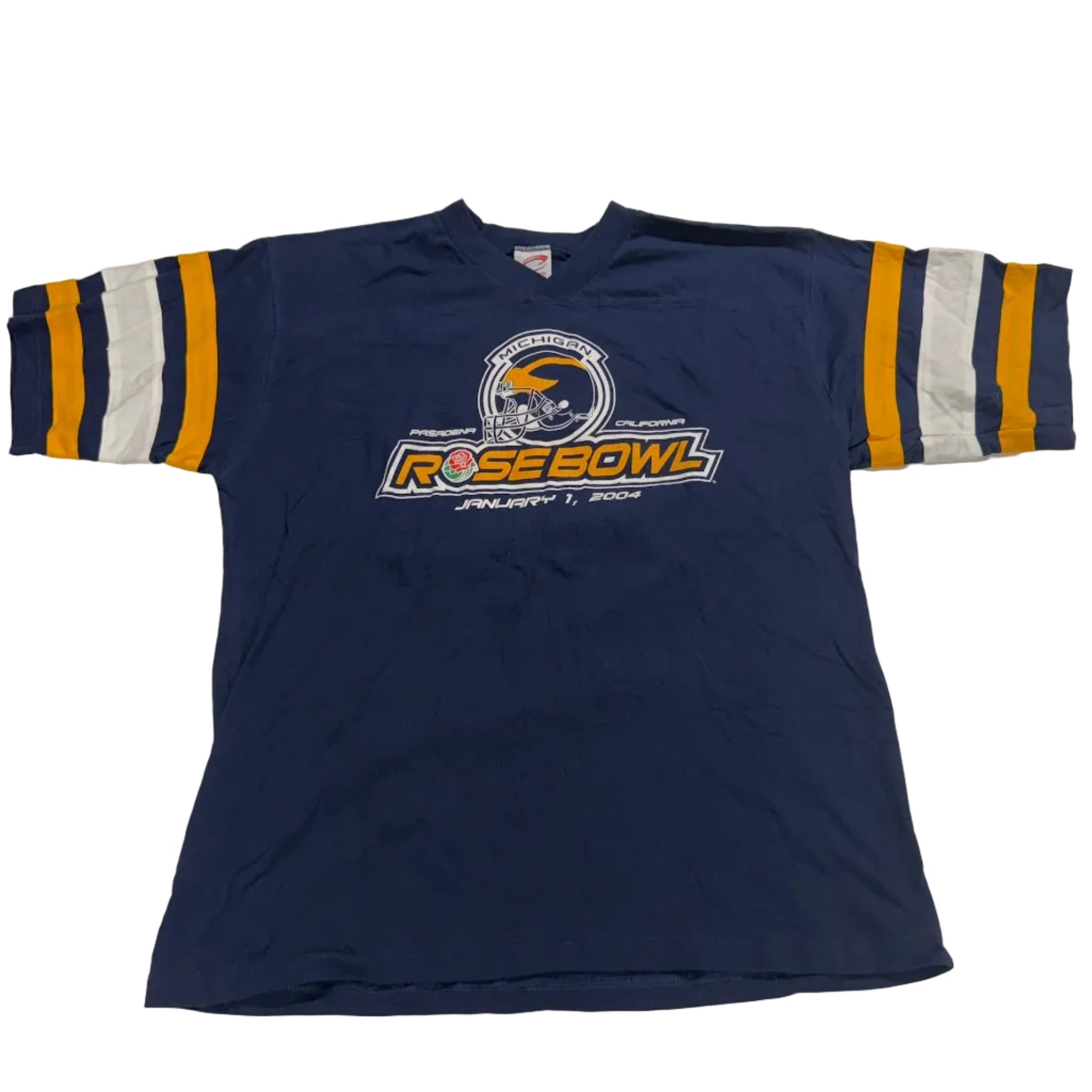 Navy blue sports jersey with 'Rose Bowl' logo on a white background
