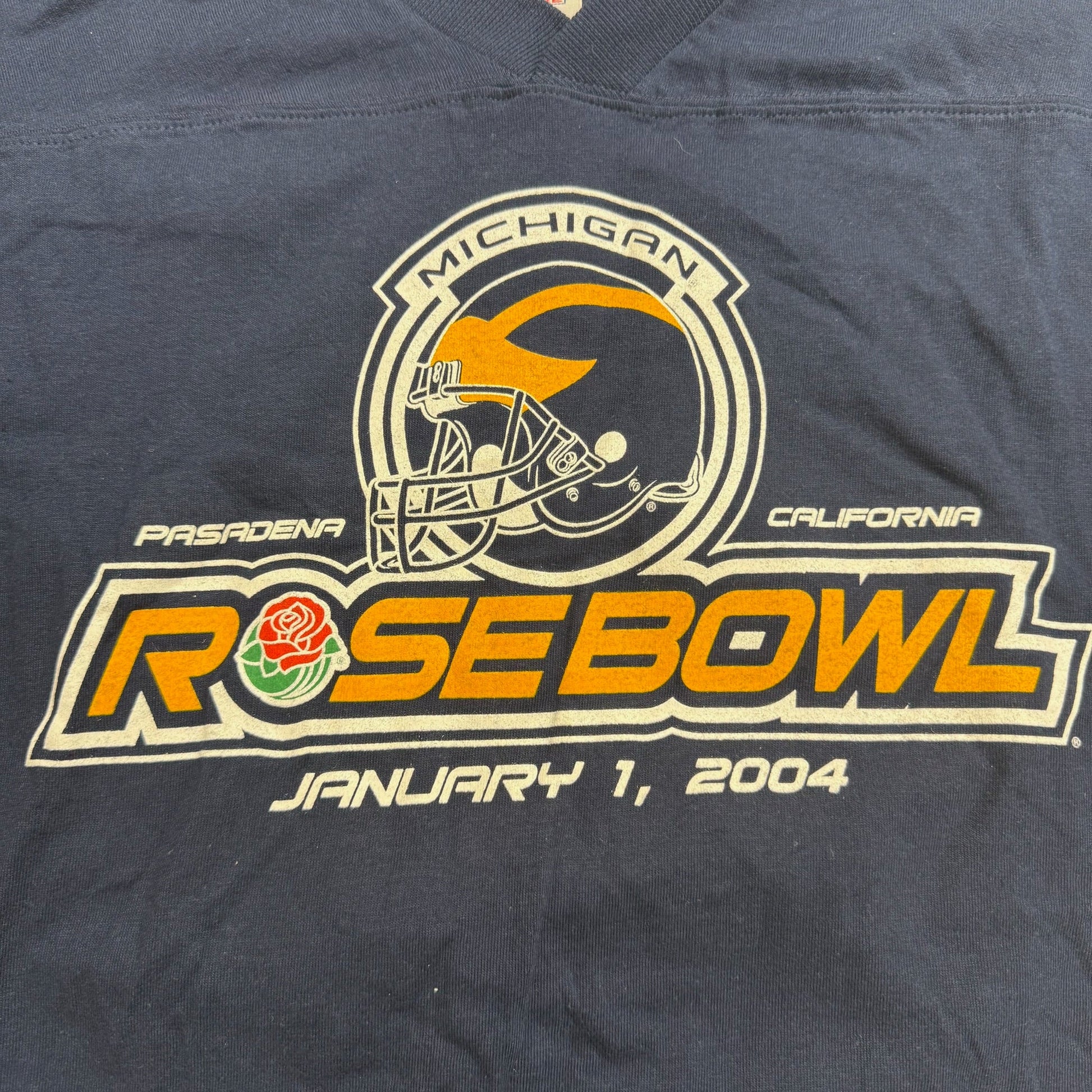 Navy blue t-shirt with Rose Bowl graphic and text