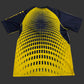 Yellow and navy sports jersey with grid pattern on a white background