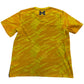 Yellow t-shirt with a logo on a white surface