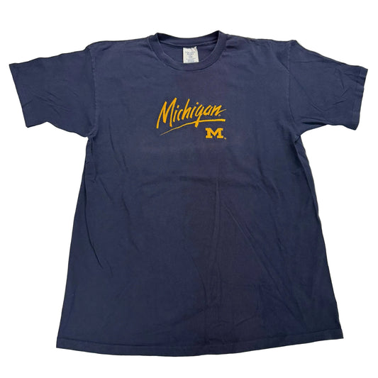 Navy blue t-shirt with 'Michigan' and a logo on a white background