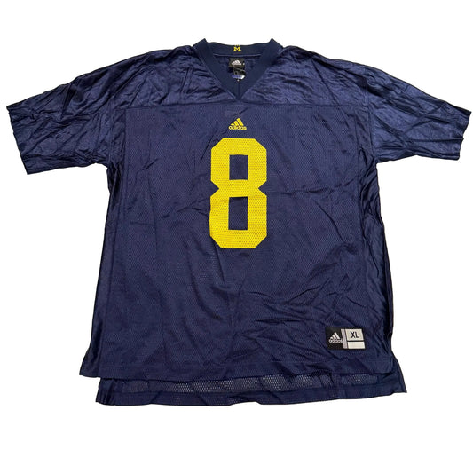 Navy blue sports jersey with yellow number 8 on a white background