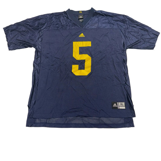 Blue sports jersey with yellow number 5 and Adidas logo on a white background