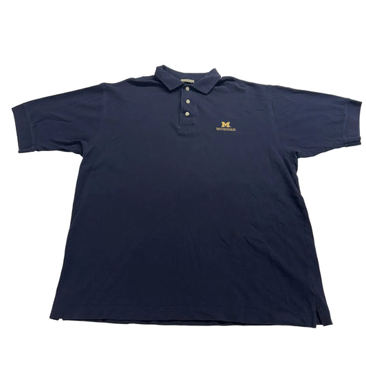 Navy blue polo shirt with a logo on a white background