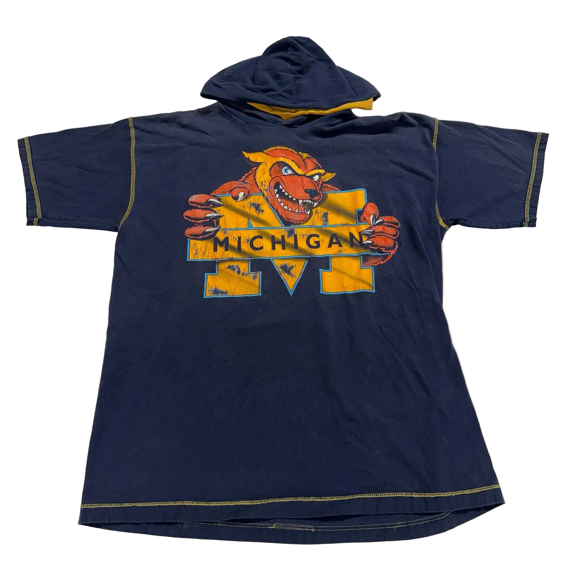 Navy blue hoodie with 'Michigan' logo on a white background