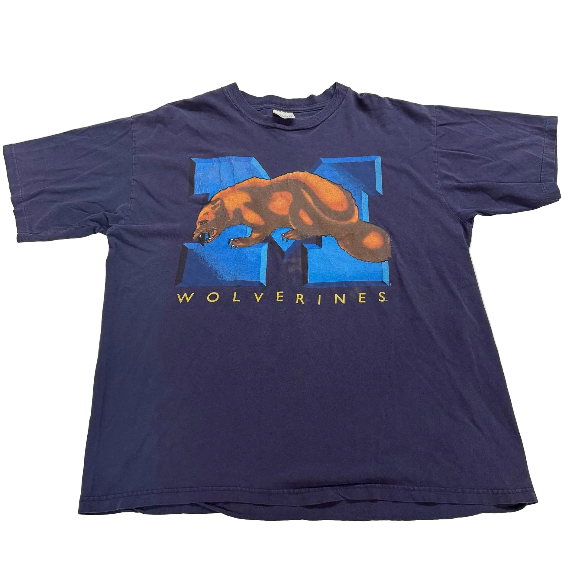 Navy blue t-shirt with Wolverine logo on a white background