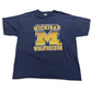 Navy blue t-shirt with 'The University of Michigan Wolverines' logo on a white background