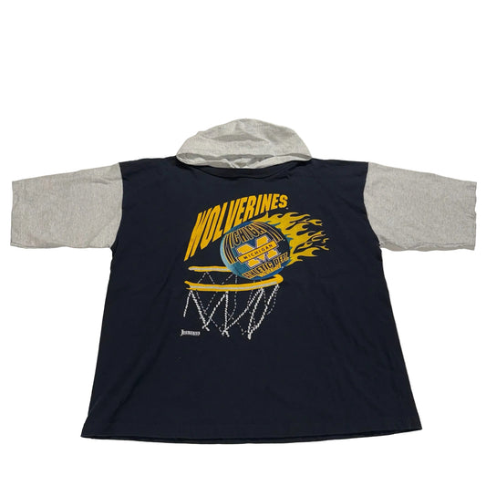 Black sleeveless hoodie with 'Wolverines' and basketball design on a white background