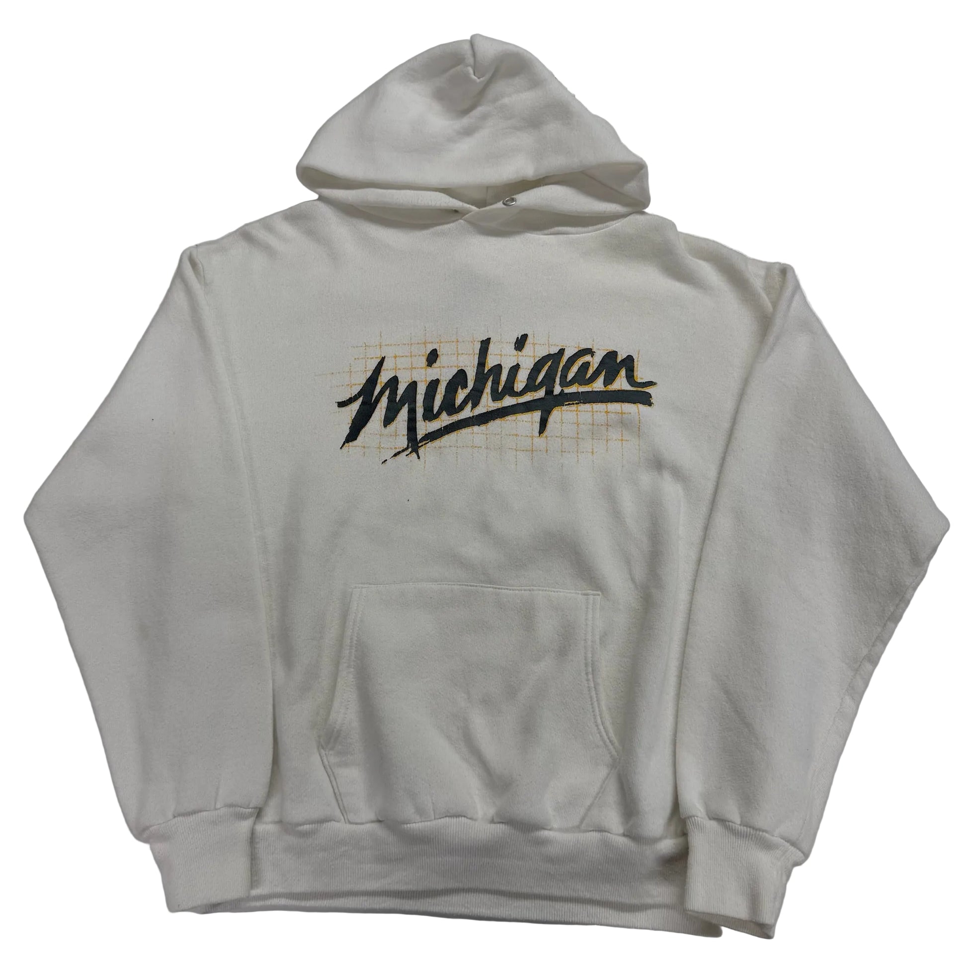Light gray hoodie with 'Michigan' text on the back against a white background