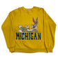 Yellow sweatshirt with Bugs Bunny graphic and 'Michigan' text on a white background