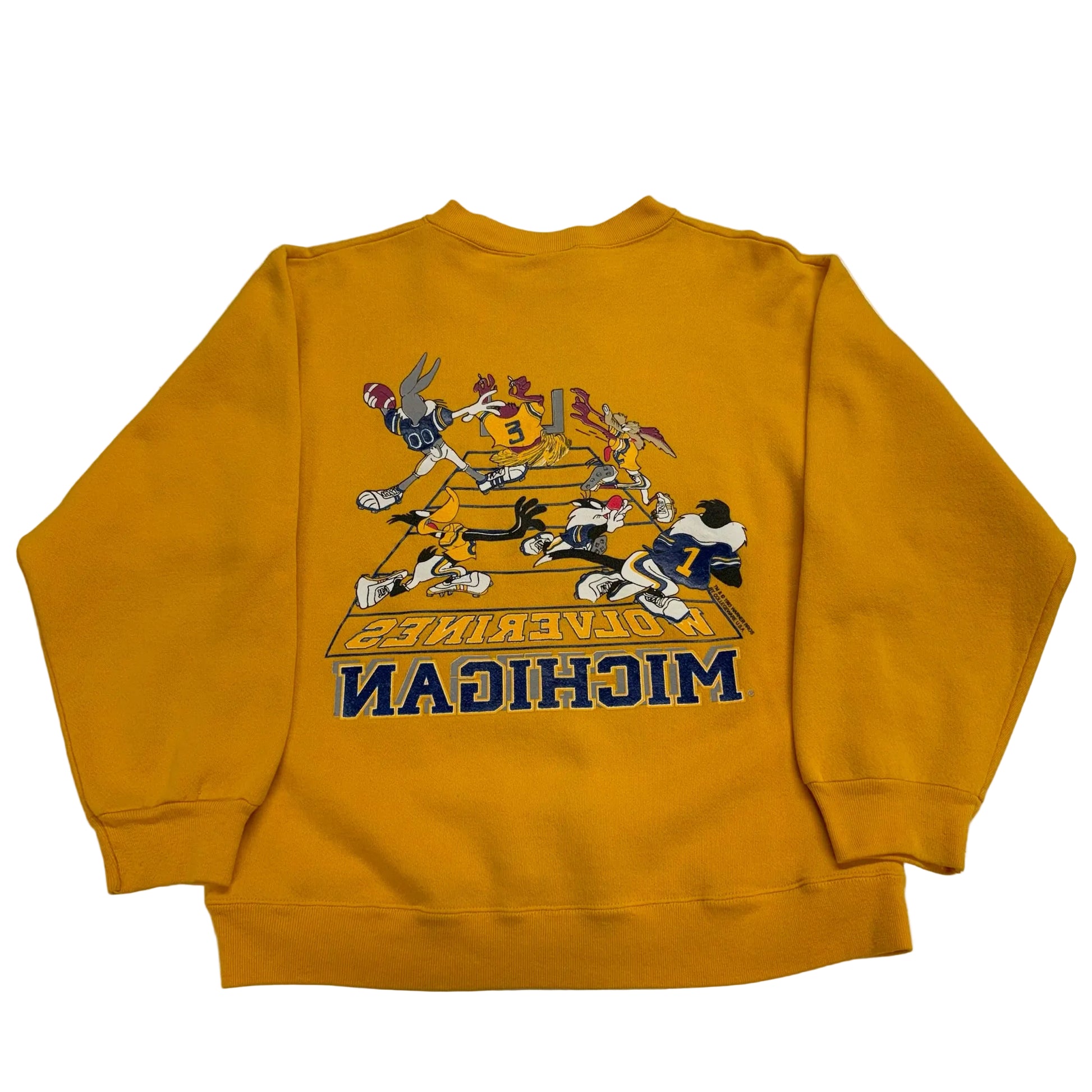 Yellow sweatshirt with graphic design and 'Michigan' text on a white background