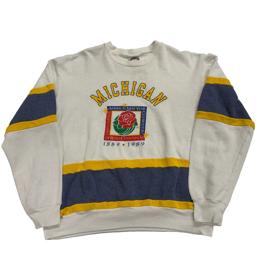 Gray sweatshirt with 'Michigan' and rose emblem on a white background