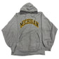 Gray hoodie with 'MICHIGAN' printed on the back against a white background