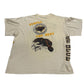 Beige t-shirt with bear graphics and text on a white background
