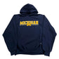 Navy blue hoodie with 'Michigan' text on a white background