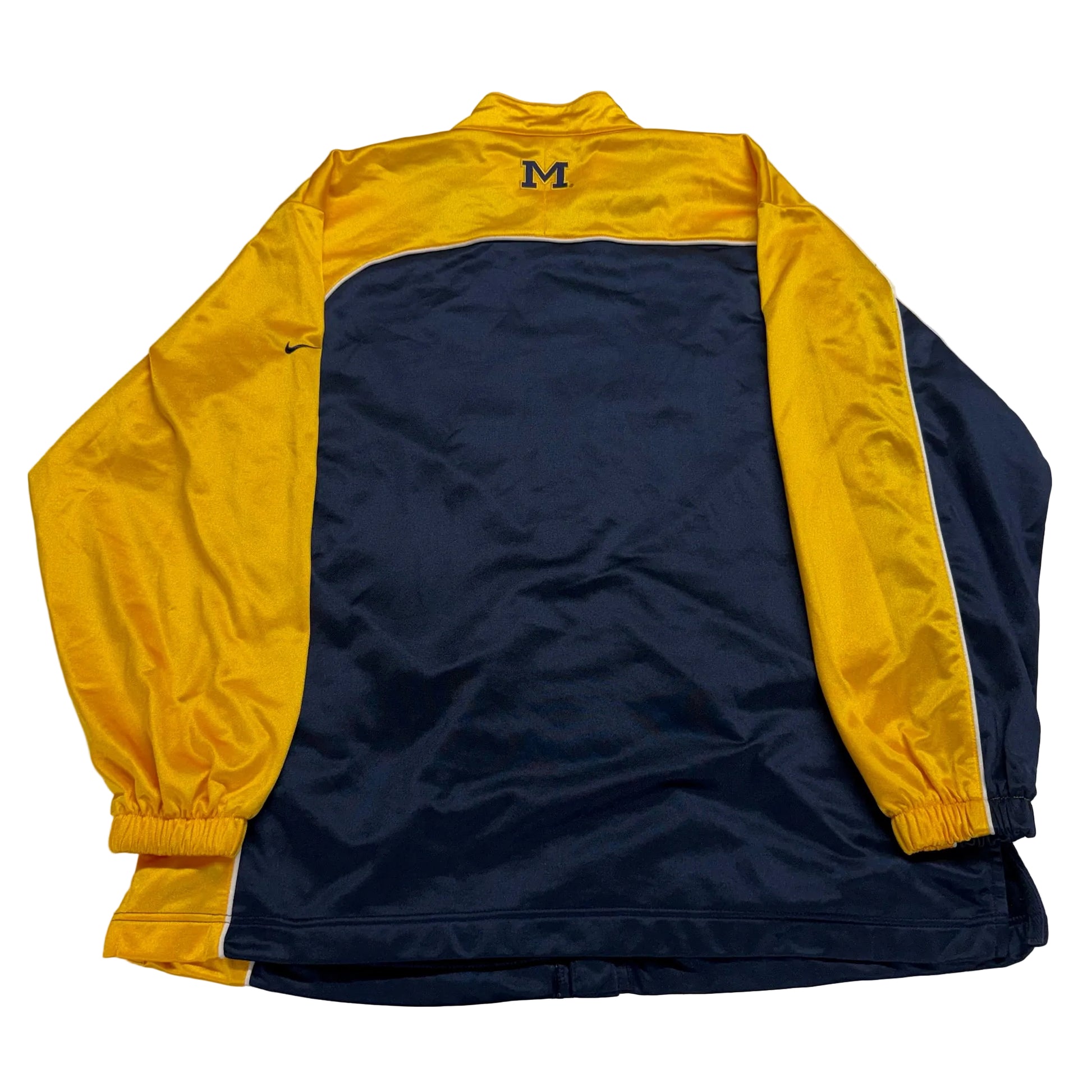 Navy and yellow jacket with a logo on a white background