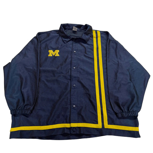 Navy jacket with yellow accents and a logo on a white background