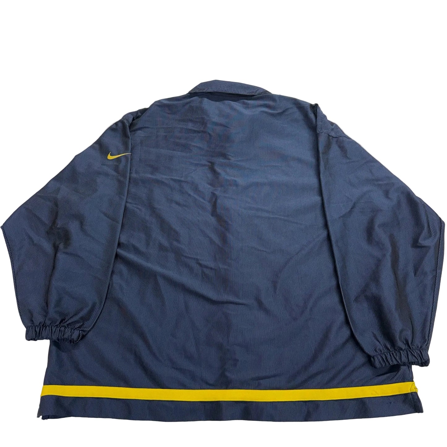 Blue jacket with a yellow stripe on a white background
