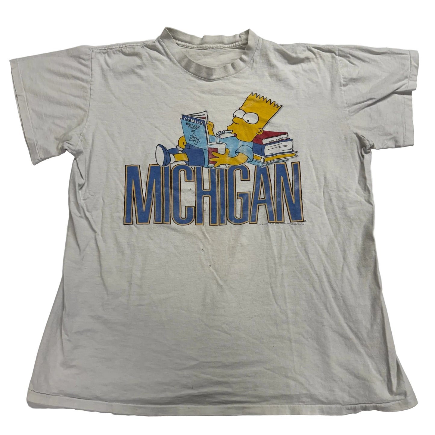 Gray t-shirt with Bart Simpson graphic and 'Michigan' text on a white background