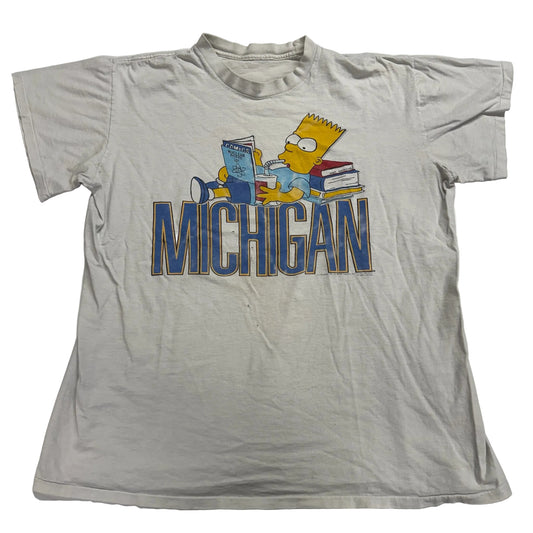 Gray t-shirt with Bart Simpson graphic and 'Michigan' text on a white background