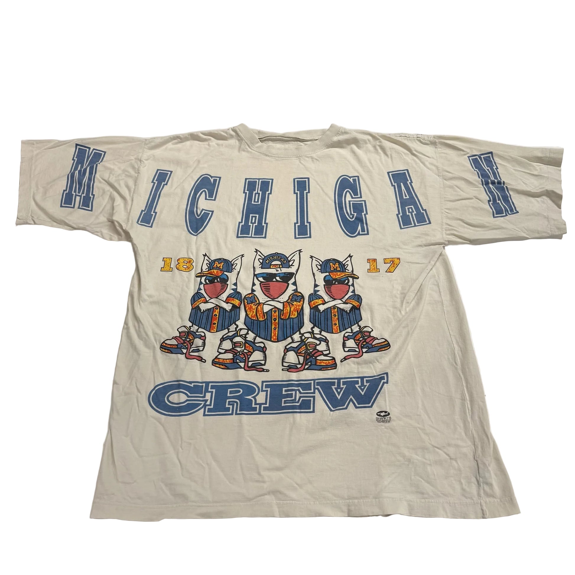 Beige t-shirt with 'Michigan Crew' design on a white background