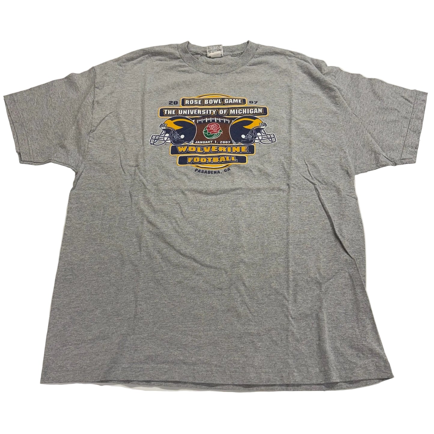 Gray t-shirt with Michigan Wolverines football graphic on a white background