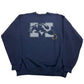 Navy blue sweatshirt with a graphic design on a white surface