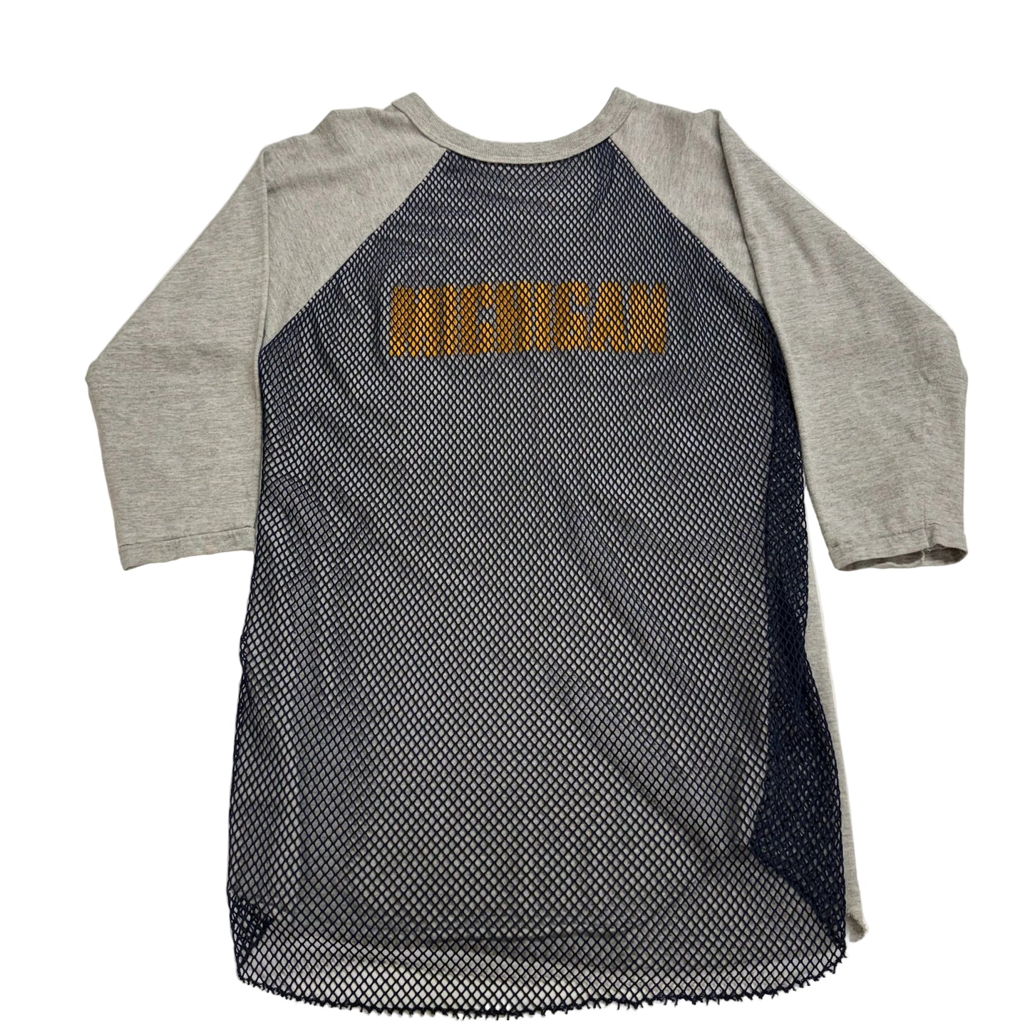 Gray and black baseball shirt with 'American Michigan' text on a white background
