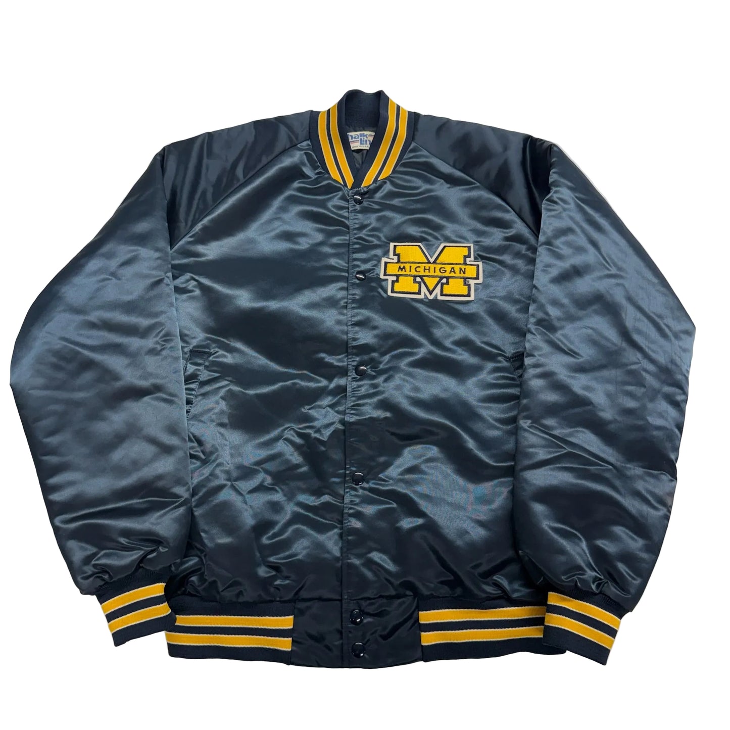 Navy blue jacket with yellow accents and Michigan logo on a white background