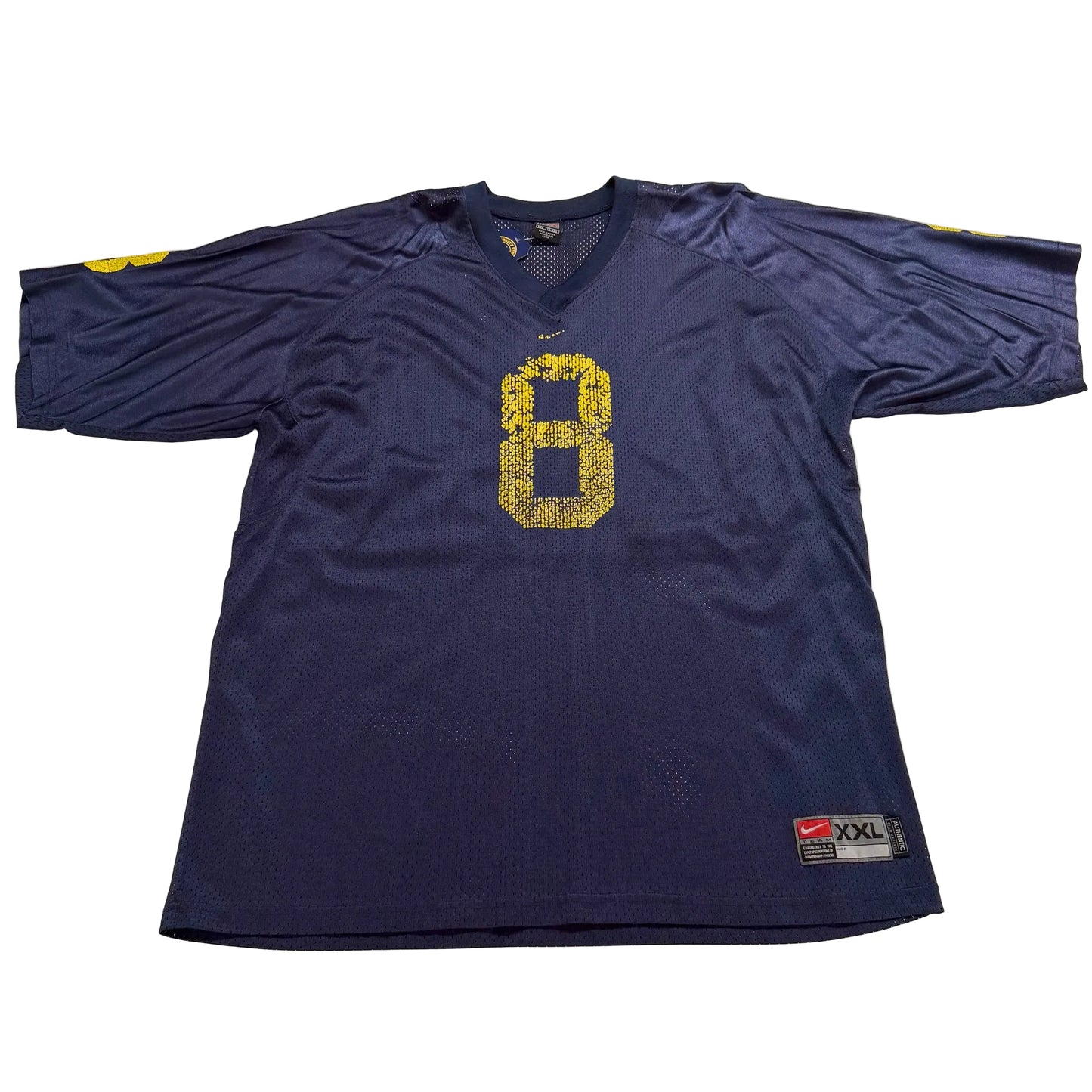 Blue sports jersey with yellow number 8 on a white background