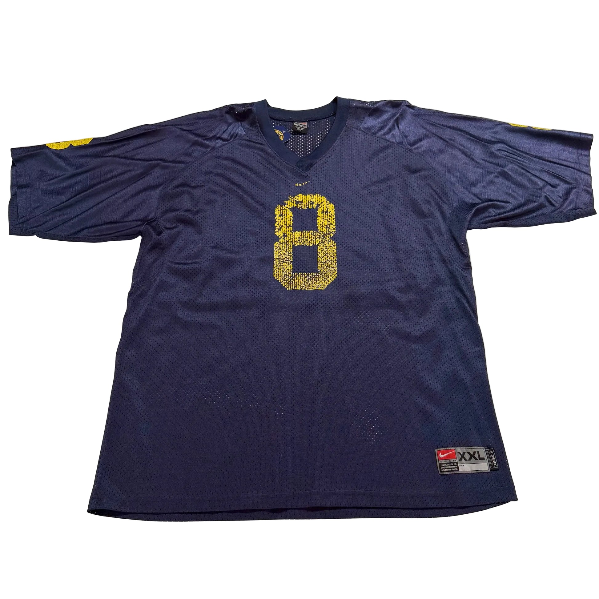 Blue sports jersey with yellow number 8 on a white background