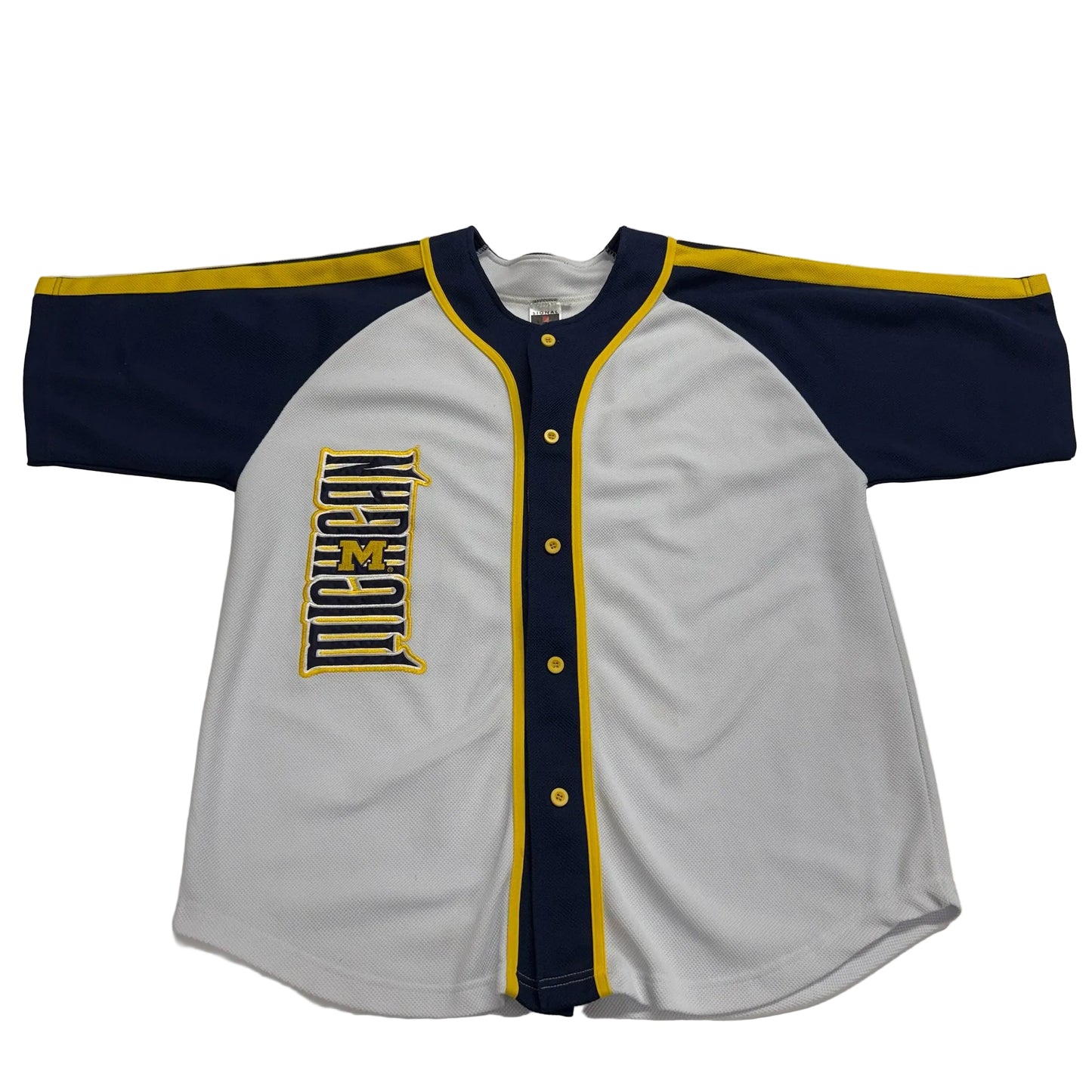 Baseball jersey with 'Michigan' logo on a white background