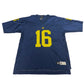 Blue sports jersey with yellow number 16 on a white background