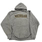 Gray hoodie with 'MICHIGAN' printed on the front against a white background